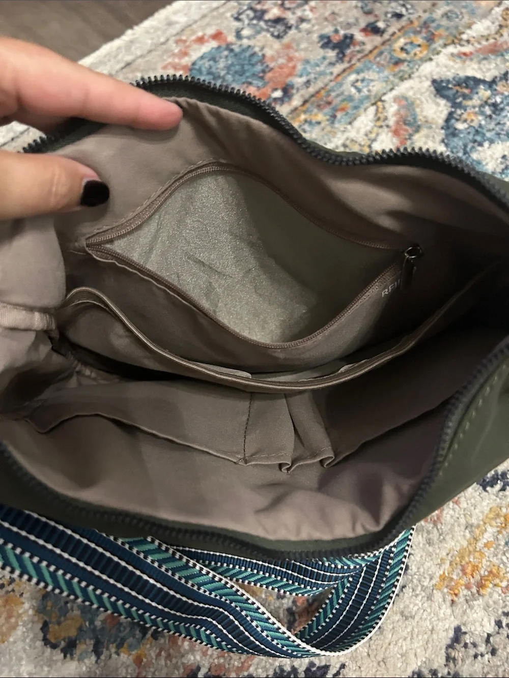 CLuci Olive Green Utility Messenger Bag with Patterned Strap
